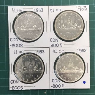 4 Canadian Silver Dollars 1963 Estate Vg Ms Pl 800 Silver