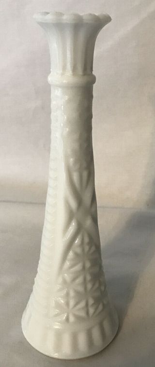 Vintage Anchor Hocking White Milk Glass Star & Bars Bud Vase 9 " Tall