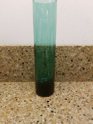 Vintage Art Glass Green Cylinder Flower Bud Vase 7 1/5 " Tall 2 " D