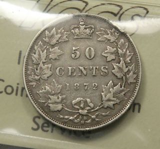 1872 - H Canada Silver 50 Cents Iccs F - 12.  Inverted A/v Variety,  Rare.