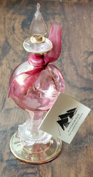Vtg Egyptian Handblown Glass Collectible Pretty Pink Perfume Bottle With Stopper