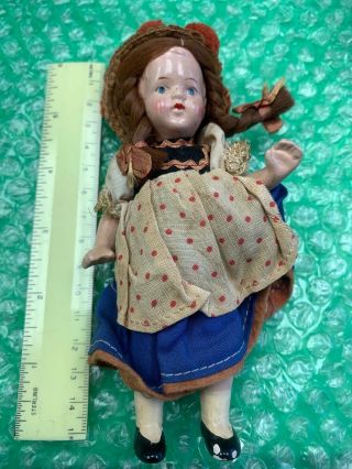 6” German Bisque Doll Molded Hair Wig Over Painted Features Shoes & Socks Alpine