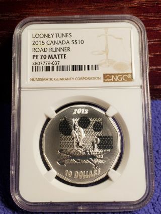 2015 Canada $10 Road Runner Looney Tunes 1/2 Oz Silver Coin Ngc Proof 70 Matte