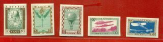 Latvia Lettland Set Of 5 Stamps 1932 M.  210 - 214b Sc.  Cb9a - 13 182