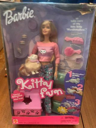 2000 Mattel Kitty Fun Blonde Barbie Doll Marshmallow Cat W/accessories Nwb
