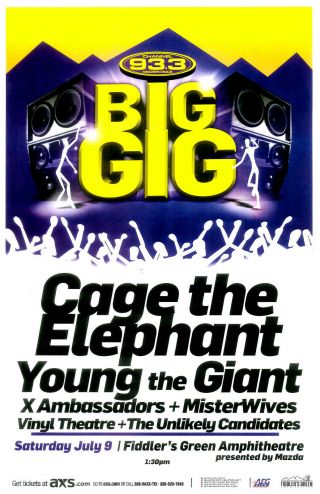 93.  3 Big Gig 2016 Cage The Elephant Young The Giant - Denver Gig Flyer / Poster