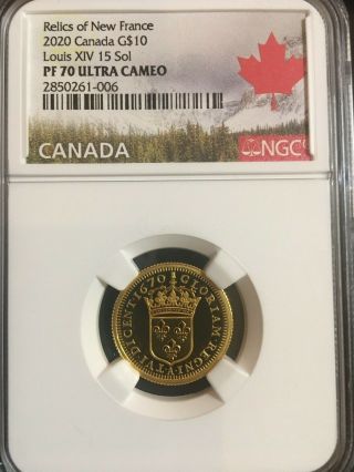 2020 $10 Pure Gold Coin " Relics Of France " Louis Xiv Sol - Ngc Pf70