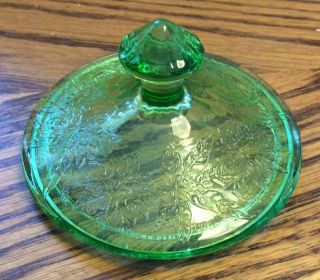 Jeannette Depression Glass Floral Poinsettia Green Candy Or Sugar Lid