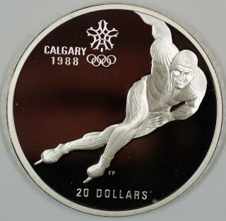 1985 Canada $20 Proof 1988 Calgary Olympic Coin - Speed Skating - W/box &