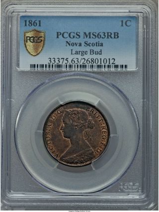 Pcgs Nova Scotia 1 Cent 1861 Ms 63 Rb Cv $500.  Bargain