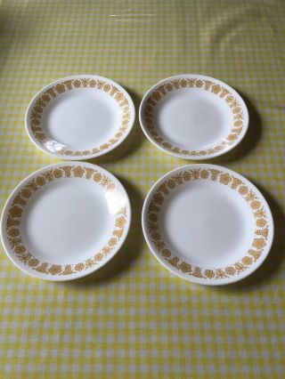 4 Butterfly Gold Bread Butter Side Plates Dishes 6 3/4 Corning Corelle Vintage