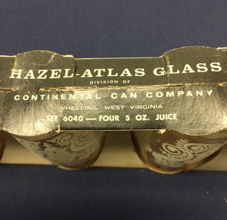 Vintage Hazel Atlas Juice Glass Set Of 4 In Display Holder