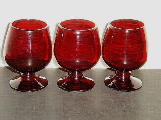 Set Of 3 Ruby Red Glass 10 Oz.  Brandy Snifter Glasses