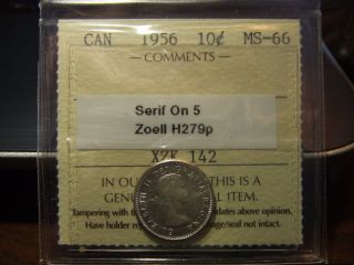 Canada Silver 10 Cent 1956,  Iccs Ms - 66 Sherif On 5
