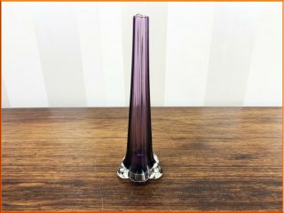 Vintage Japanese Art Glass Vase Sommerso Lobed Stem Purple Japan Foreign