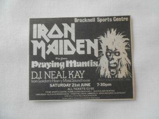 Iron Maiden / Praying Mantis Small Gig Advert Bracknell 21/6/80 Nwobhm