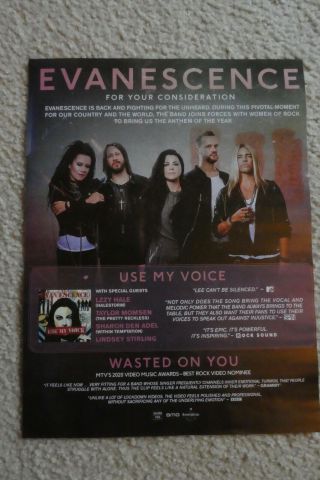 Evanescence " For Your Consideration " 2020 Billboard Music Mag.  Promo Poster Ad -