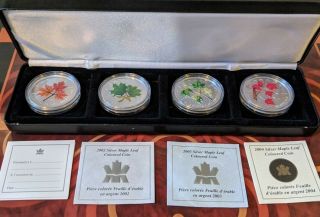 2001 - 2004 Canada Colored Set Of 4.  999 Pure 1 Oz Silver Coins 2003 2004