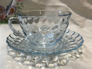 Vintage Anchor Hocking Bubble Blue 1 - Tea Cup And Saucer Set (12 Available)