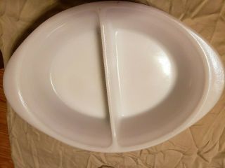 Glasbake Divided Casserole Dish Oval Bowl 12 " X 8 1/2 " Ovenware J - 239 Milk Glass