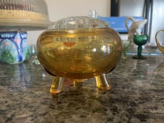 Viking Glass Amber Yellow Footed Bowl Flowerlight Frog Candlestick Vase