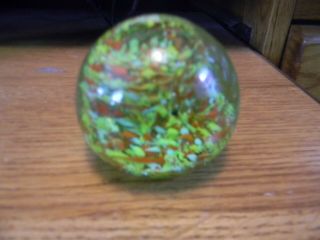 Vintage Glass Paperweight with yellow and red swirls 2