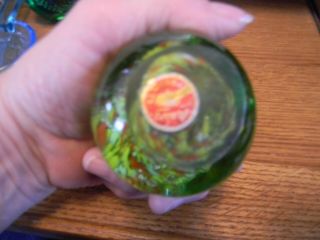 Vintage Glass Paperweight with yellow and red swirls 3