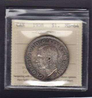 1938 Canada $1 Iccs Graded State - 64.  Great Example