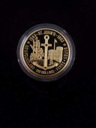 1983 Canada 1/2 Oz Proof Gold Coin & Case: Comm.  400 Anniv.  Landing Nl