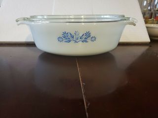 Anchor Hocking Fire King Blue Corn Flower Casserole Dish With Lid 1 1/2 Qt