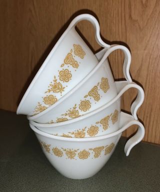 Set Of 4 Vintage Corelle Butterfly Gold Hook Handle Coffee/tea Cups
