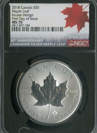Canada Coin 2018 Silver $5 Maple Leaf Fdi Ngc Ms70