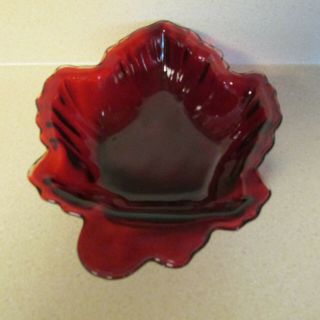 Vintage Anchor Hocking Ruby Red Maple Leaf Candy Relish Dish