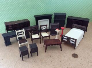 Dollhouse Miniatures Renwal Iot Bed Chair Fireplace Desk Table Smoking Stand