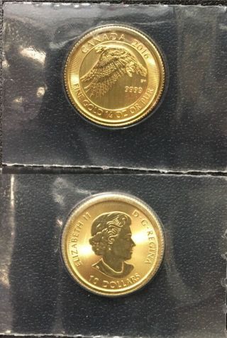 Snow Falcon And Queen Canada 2016 Gem Bu.  9999 1/4 Oz Gold $10 Gold Coin.