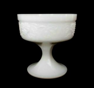 Vintage White Milk Glass Grape Vine Pattern Pedestal Dessert Cup
