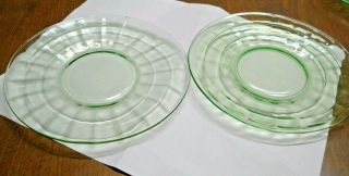 Vintage Hocking Block Optic Pair Green Depression Glass Sherbet Plates