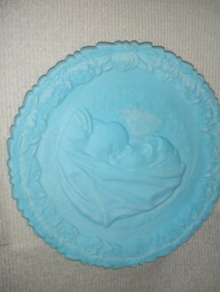 Fenton Art Glass Blue Satin Collector Plate Mothers Day Madonna & Child