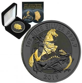2019 Great Britain 2 Pounds 1 Oz Silver Valiant Black Ruthenium 24k Gold Edition