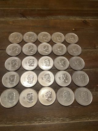 Roll Of 25 - Canada - 2010 1 Oz Silver Maple Leaf $5 Olympic Hockey Coins
