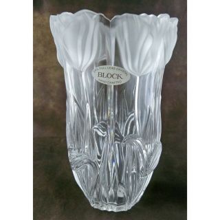 Block 8” Tulip Frosted Vase Hand Crafted 24 Full Lead Crystal -