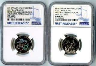 2017 Canada Ngc First Releases Ms66 Pl Hope For A Greener Future Quarter Set