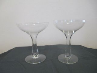 Vintage Set Of 2 Glass Hollow Stem Champagne Glasses - 5.  5 " To 5 1/4 " Tall