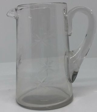 Vintage Etched Depression Glass Pitcher Clear With North Star Patern 4 3/4”