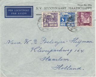 Netherlands Indies Stationery Postblad Cut On Airmail Smn Cover To Haarlem