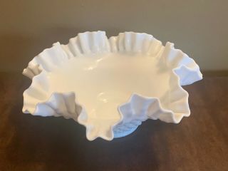 Vintage Fenton Hobnail Ruffled White Milk Glass Large Serving Bowl