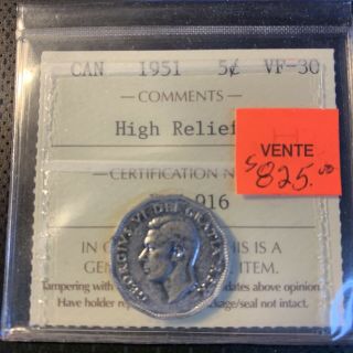5 Cents Canadian 1951 High Relief