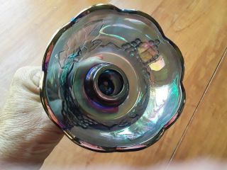 Blue Carnival Glass Candle Holder - Grape Pattern - Iridescense 2