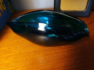 Collectable Mid Century 60s Sowerby Art Glass Boat Shape Glass Bowl Petrol Blue.