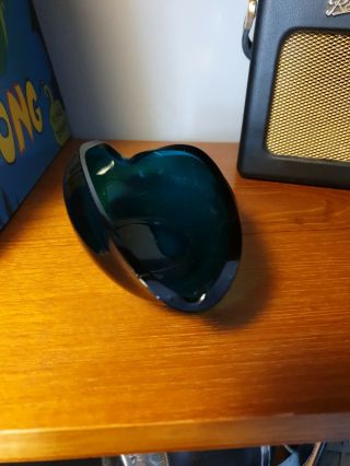 Collectable Mid Century 60s SOWERBY Art Glass Boat Shape Glass Bowl Petrol Blue. 2